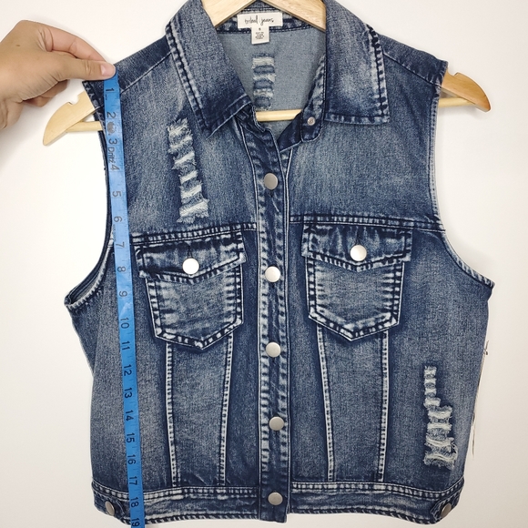 NWT Tribal Jean Distressed Jean Jacket Vest - Picture 5 of 7